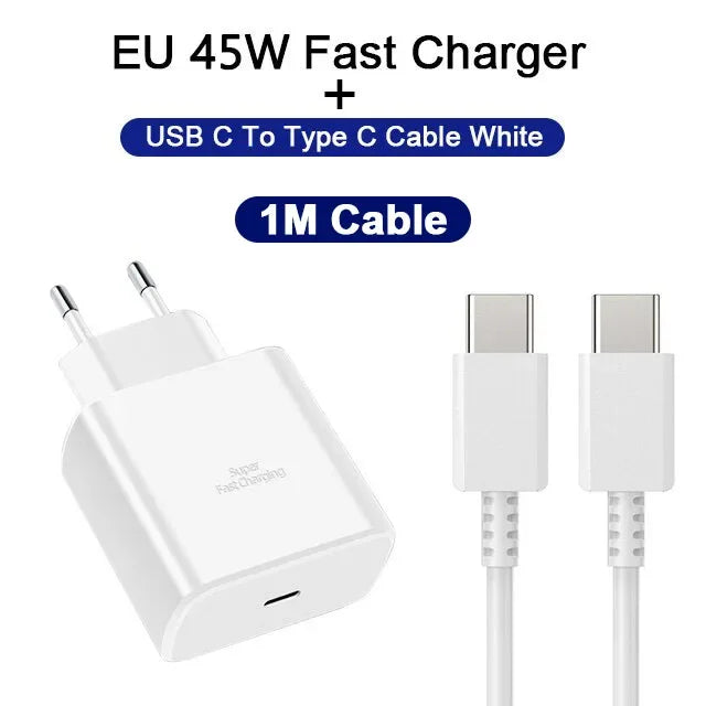 45W PD Fast Charging For Samsung S22 S23 Ultra Note10 Plus Mobile Phone USB Type C Cable Fast Quick Charging Wall Adapter
