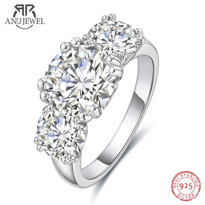 AnuJewel 5cttw D Color Moissanite Luxury Three Stone Engagement Ring 925 Silver 18K Gold Plated Customs Jewelry | SAMAG