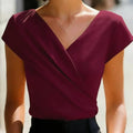 Women Elegant V Neck Cross Wrap Blouse Short Sleeve - View 6 | SAMAG