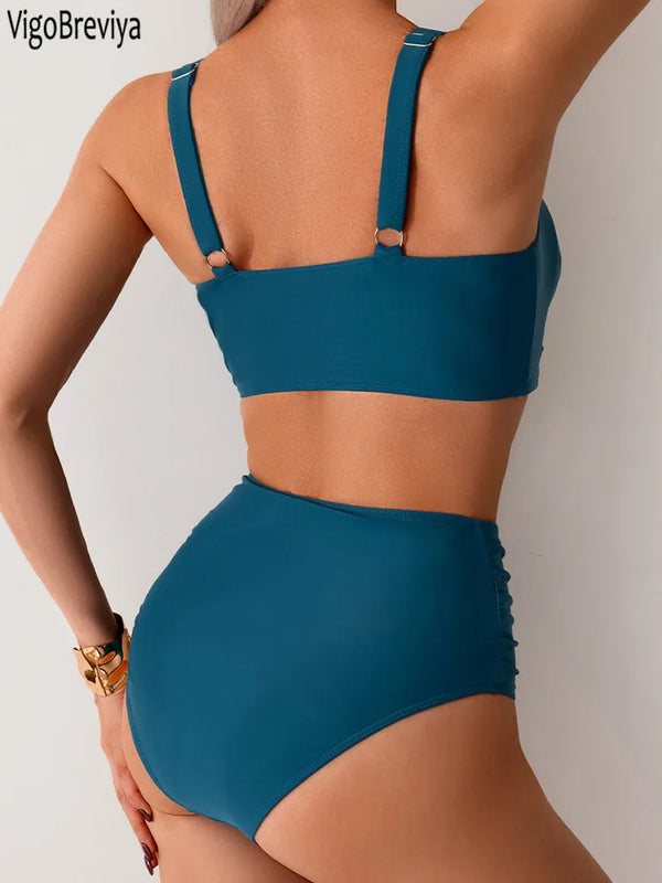 VigoBreviya Sexy Blue Strapped Swimwear Women High Waist | SAMAG