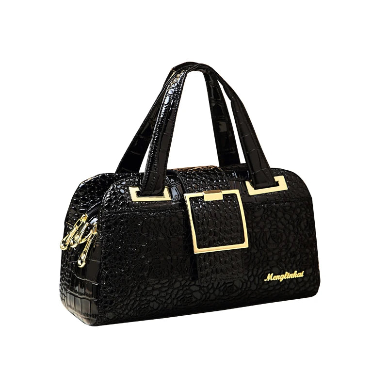 Cowhide leather Women handbag Lace crocodile pattern mother bag shoulder messenger three-layer middle-aged Portable Boston Bags