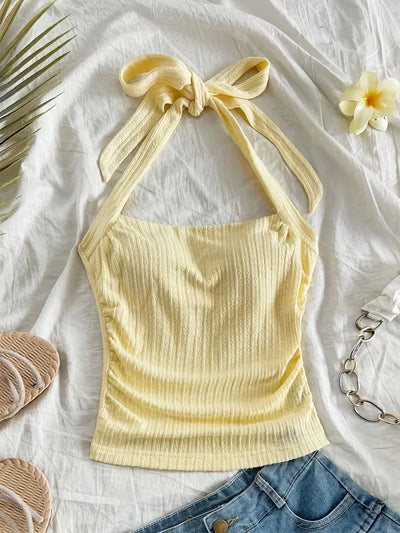 Short Top, Women's Vacation Knitted Tie Hanging Neck | SAMAG