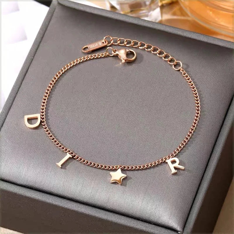 EVISPOL New Fashion Letter Star Pendant Bracelet for Woman Vintage Stainless Steel Bracelet Luxury Jewelry Gifts
