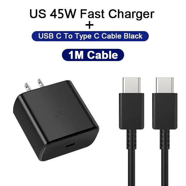 45W PD Fast Charging For Samsung S22 S23 Ultra Note10 Plus Mobile Phone USB Type C Cable Fast Quick Charging Wall Adapter