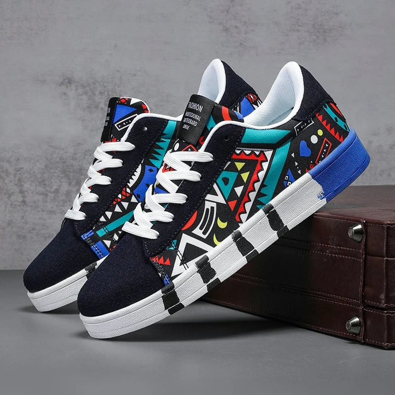 Summer Trendy Men's New Board Shoes Outdoor Non Slip Walking Men Sporty Shoe Canvas Pattern Casual Sneakers Male Zapatos
