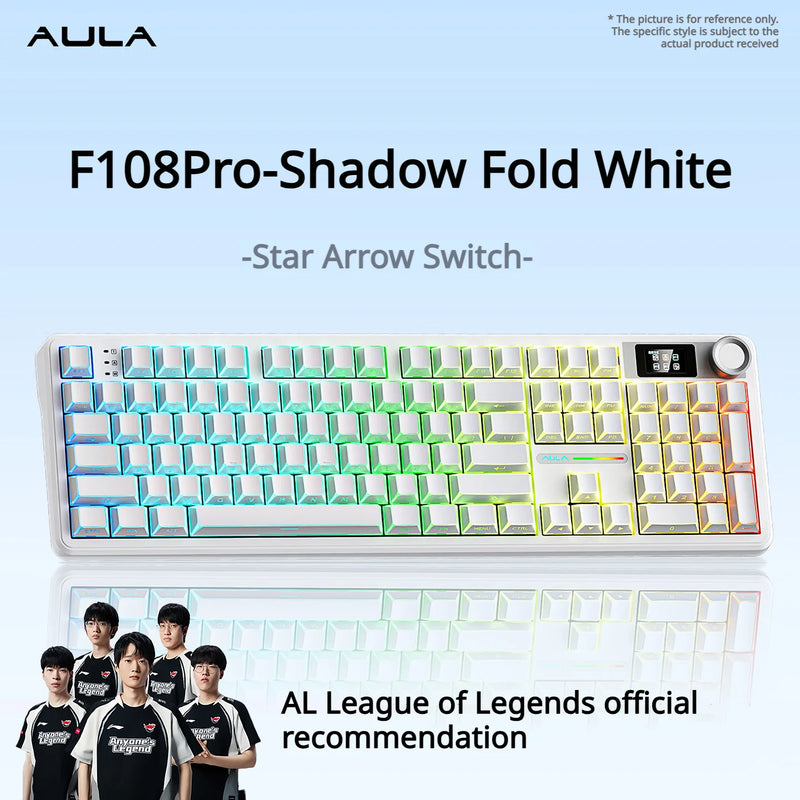 AULA F108 Pro Triple-mode Bluetooth 2.4G Wired Mechanical Keyboard Fully Customizable Hot-swappable Keys Gasket Structure RGB