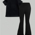 Girls' Casual Short-Sleeve Set: Regular Top + Black | SAMAG