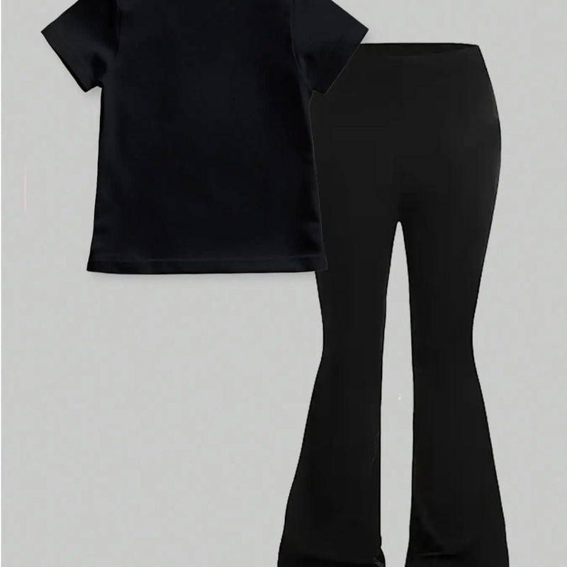 Girls' Casual Short-Sleeve Set: Regular Top + Black | SAMAG