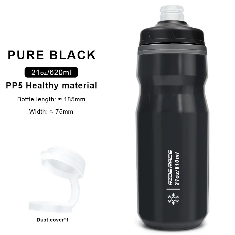 RIDERACE Bicycle Water Bottle Insulated Thermal 610ml Outdoor Sport Cycling Dual Layer Portable MTB Road Bike Cold Water Kettle