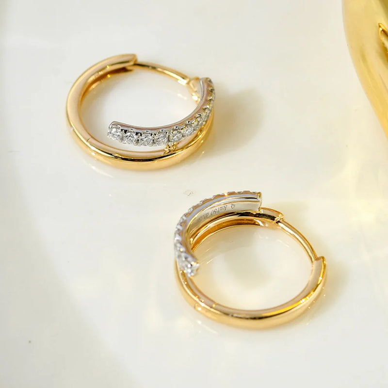 Two Hoop Full Moissanite Earrings for Women 925 Sterling Silver Plated 18K Gold Classic Ear Studs Sparkling Wedding Jewelry Gift