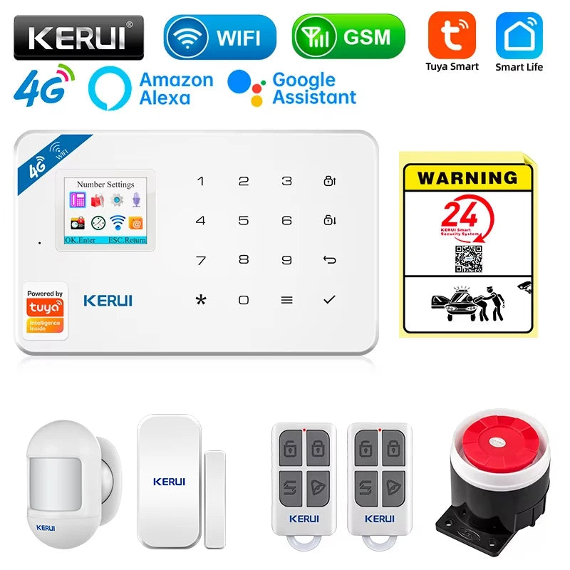 KERUI W184 4G WIFI GSM Alarm Security Alarm System Kit Wireless Home Tuya Smart APP Control Motion Sensor Burglar Support Alexa