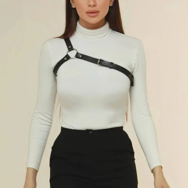 Fashion PU Leather Harness Belts Gothic Punk One Shoulder Suspenders Straps for Women Street Style Friends Gathering Accessories