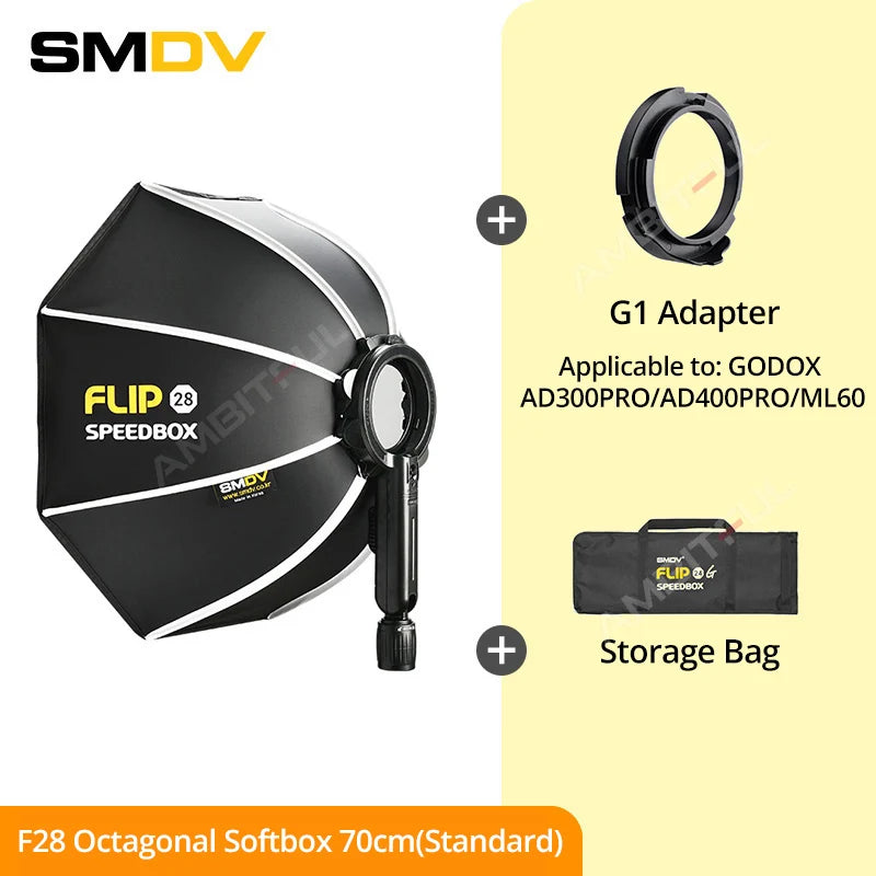 SMDV Flip 20 24 28 Quickly Release Parabolic Out Door Softbox for A1 Godox V1 AD100PRO V860II AD200 Flash Soft Box