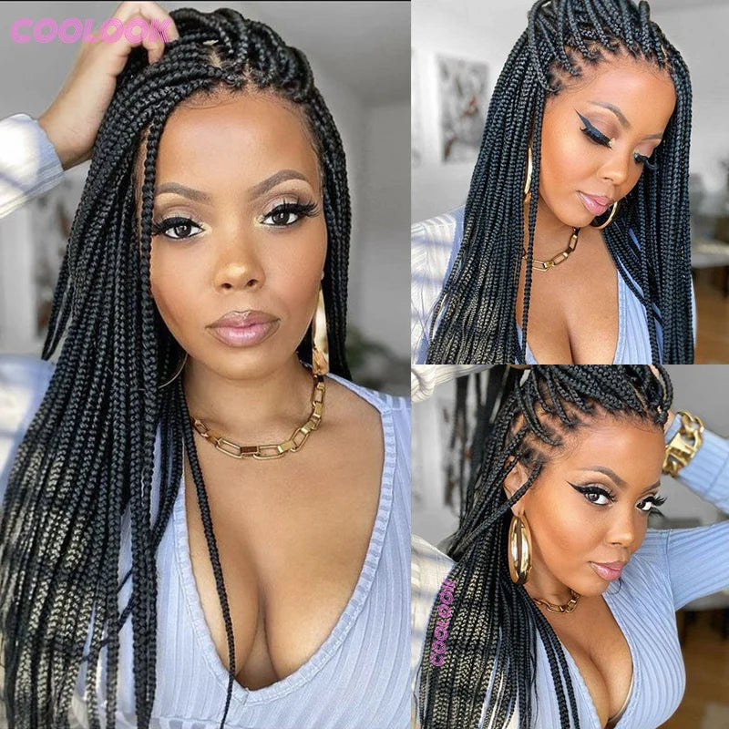 Cornrows Braided Wig Small Square Knotless Box Braids Wigs For Black Women With Baby Hair Synthetic Long 36Inches Braiding Hair