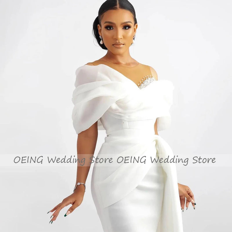 Customized Short Wedding Dress White Off the Shoulder - View 5 | SAMAG