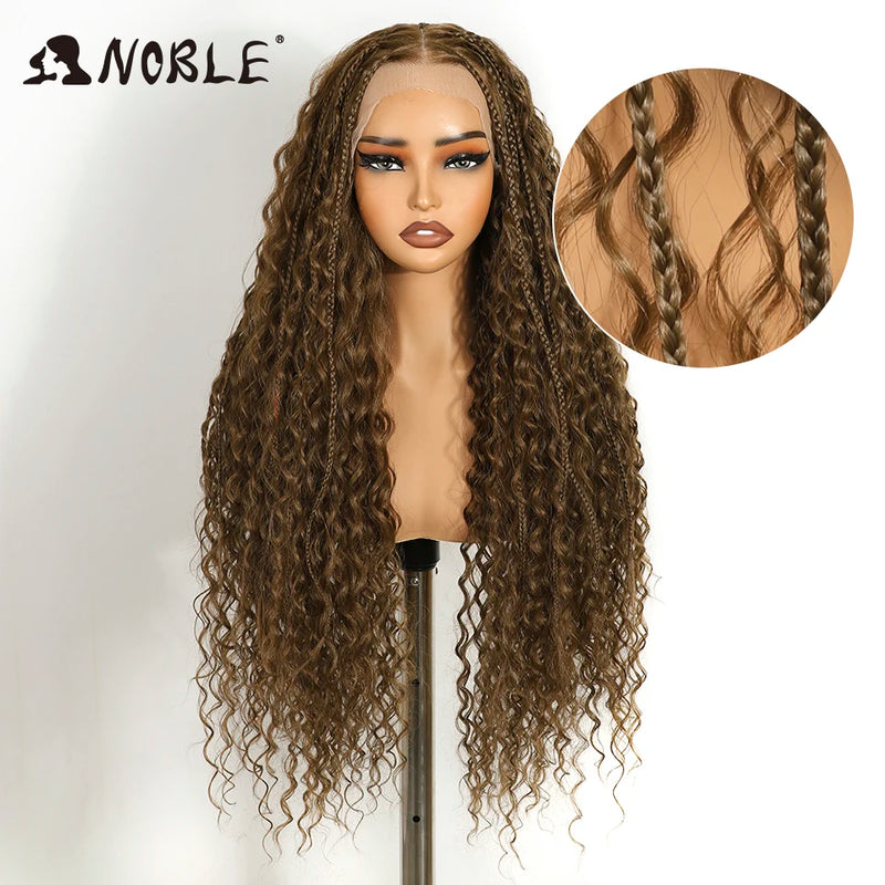 Noble Twist Braided Wigs 13X4 Box Braided Lace Wig For Black Women Synthetic Lace Frontal Wig Faux Locs Wig Goddess Braids Wigs