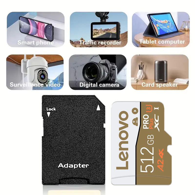 Lenovo Memory Card 128GB 256GB 512GB High Speed Flash Card Reliable Micro SD Card Class10 Storage Card For Camera Phone Dash Cam