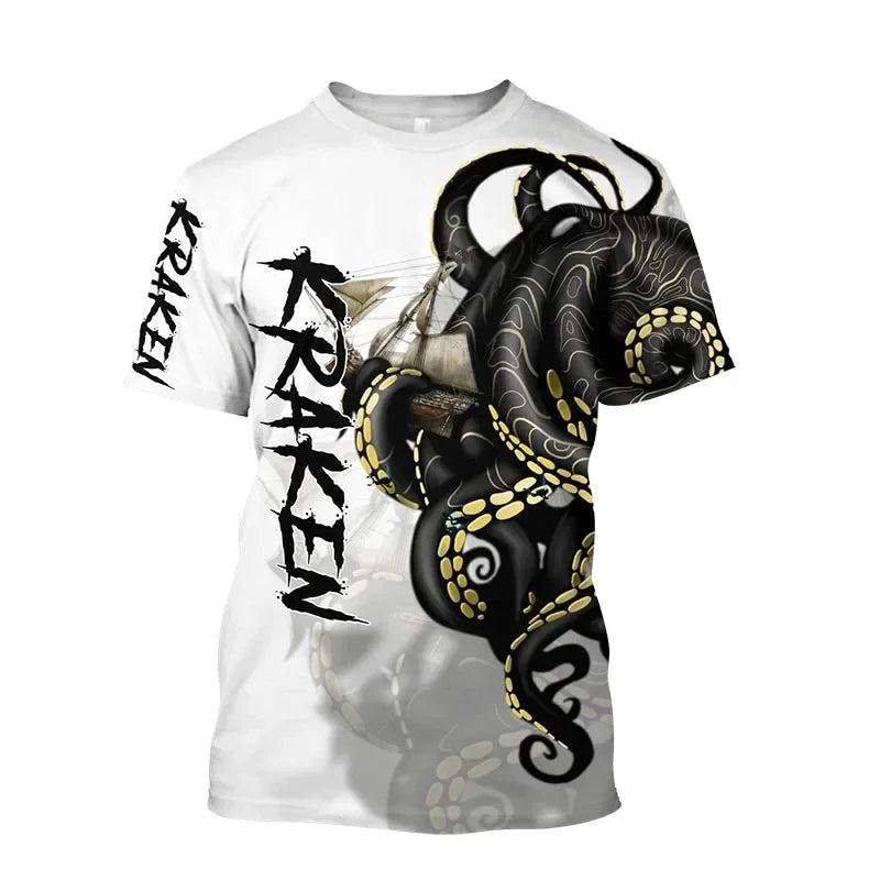 Tentacle Organism Pattern T - Shirt For Men Retro Ocean - View 12 | SAMAG