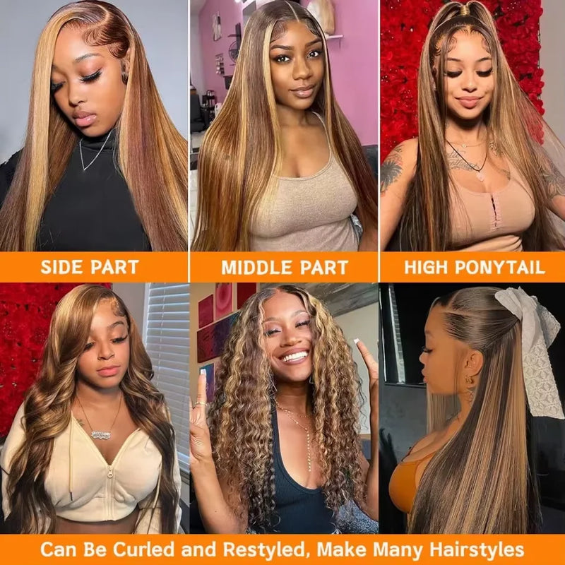 360 Full Lace Wig Highlight Ombre 30 40 Inch Bone Straight Human Hair Wigs 13x6 Hd Transparent Lace Frontal Wig Colored Human Hair Pre Plucked Wig For Women