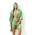 Men Bathrobe Pajamas Nightgown Hooded Loose Satin Silk Sleepwear Cardigan Gown Bath Robe Nightwear Male Sleep Bottoms Home Robes