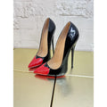 New slim high-heeled pointed shoes, sexy red peach heart color blocked light mouth shoes, 12cm fashionable plus size single shoe