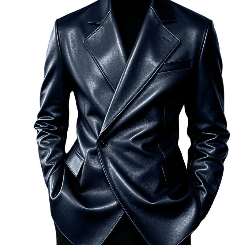 Men's Leather Blazer Slim Fit Faux Suit Jacket Formal - View 18 | SAMAG