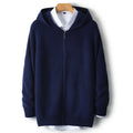 Men 100% Merino Wool Sweater Hooded Zipper Cardigan Autumn Winter Thickened Knit Large-size Jacket Long Sleeved Sportswear Coat
