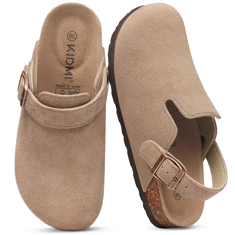 Asgard Women's Suede Clogs Summer Cork Footbed Leather Mules Slippers With Adjustable Strap Unisex Comfortable Soft Potato Shoes