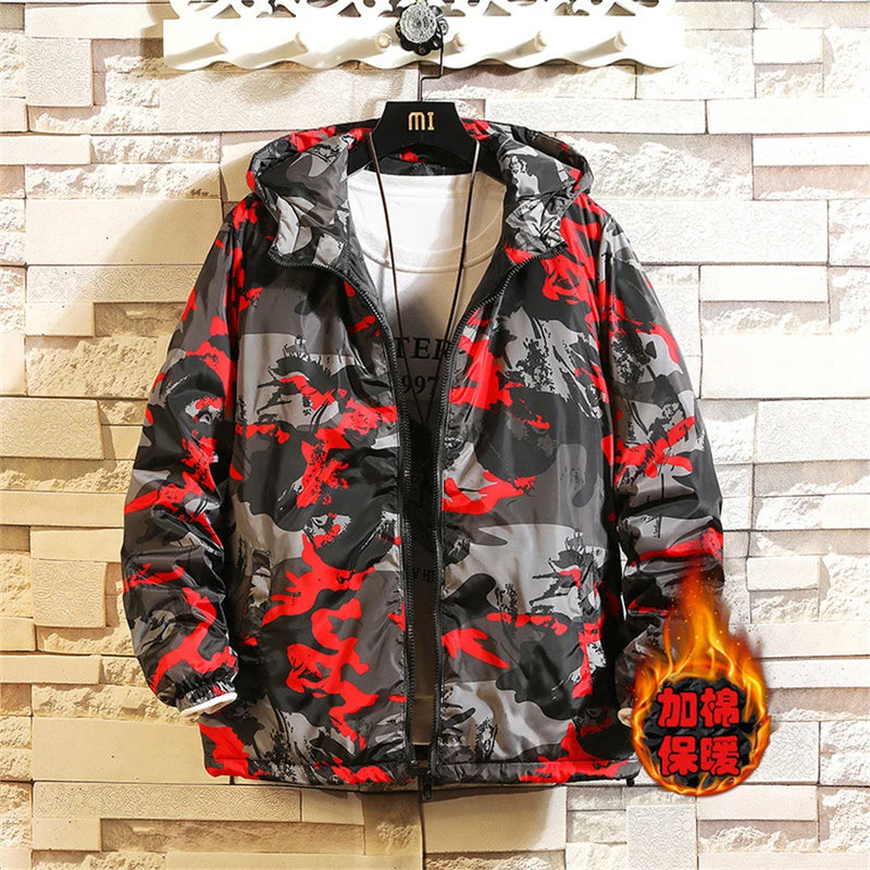 Camouflage Men Jackets Winter Cotton Padded Coat Thick Warm Hooded Outerwear Male Casual Loose Streetwear Men's Clothing
