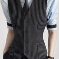 Classic Striped Suit Vest for Men V-neck Bar KTV Bartender Vest Slim Fit Casual Business Wedding Groom Social Uniform Waistcoat