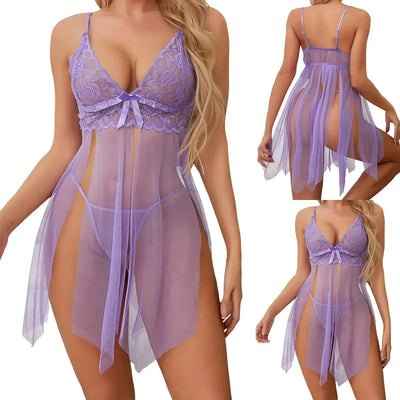 Purple Lace Perspective Sexy Lingerie Women Erotic | SAMAG