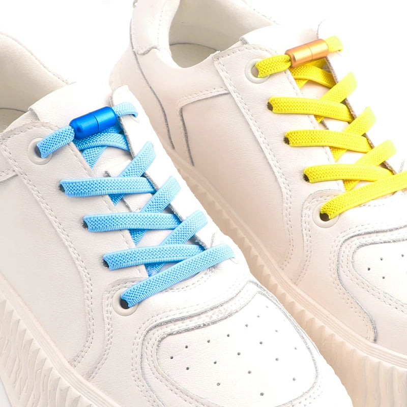 Flat Shoe Laces Without Ties Colored Matte Metal Lock Lazy Shoelaces for Men and Women Casual Shoes Elastic Shoelace 1 Pair
