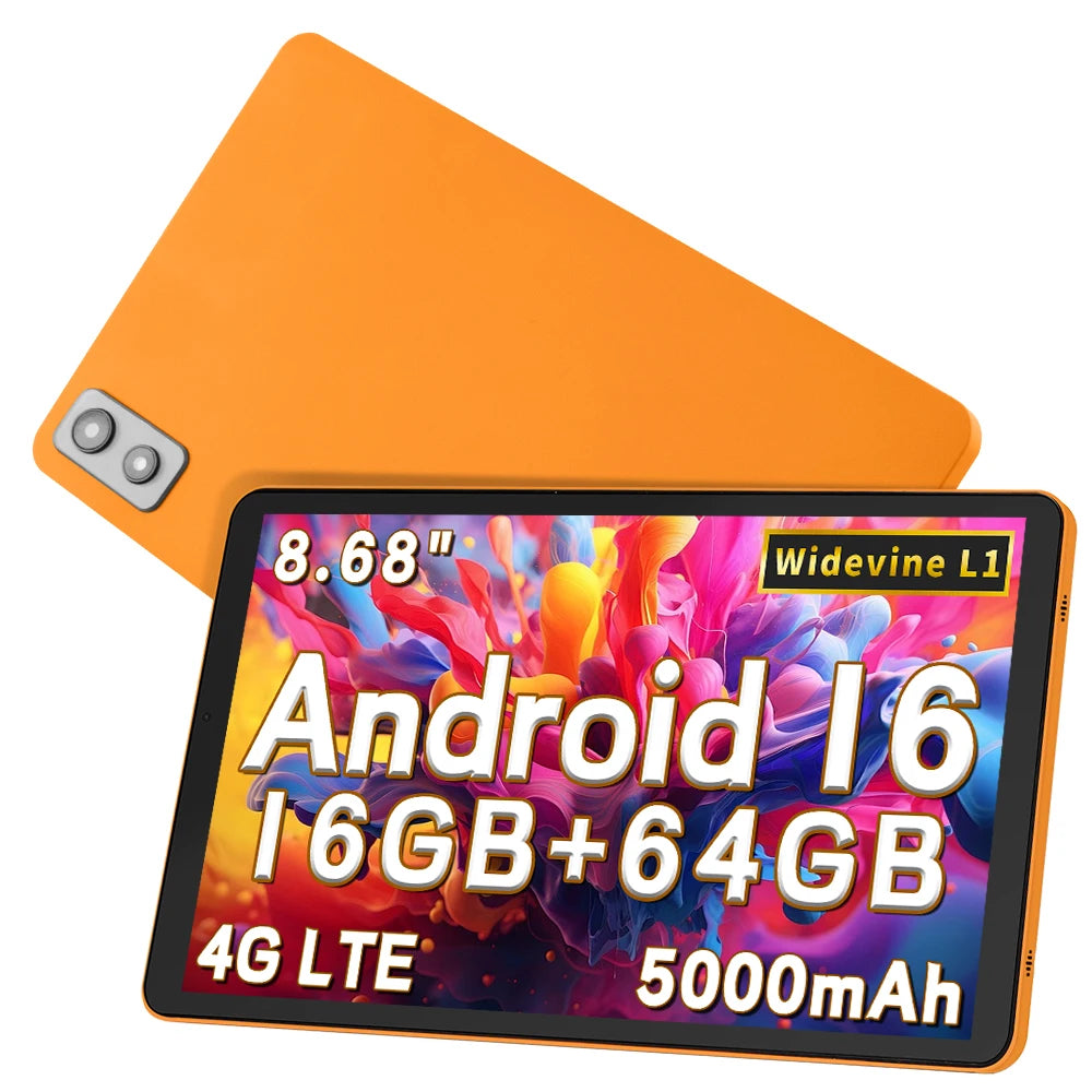 Paitanry Android 16 8.68 Inch Tablet 16GB RAM 64GB ROM 1TB Expand 4G LTE SIM Octa Core Unisoc T616 5000mAh 1340x800 90Hz 5G Wifi