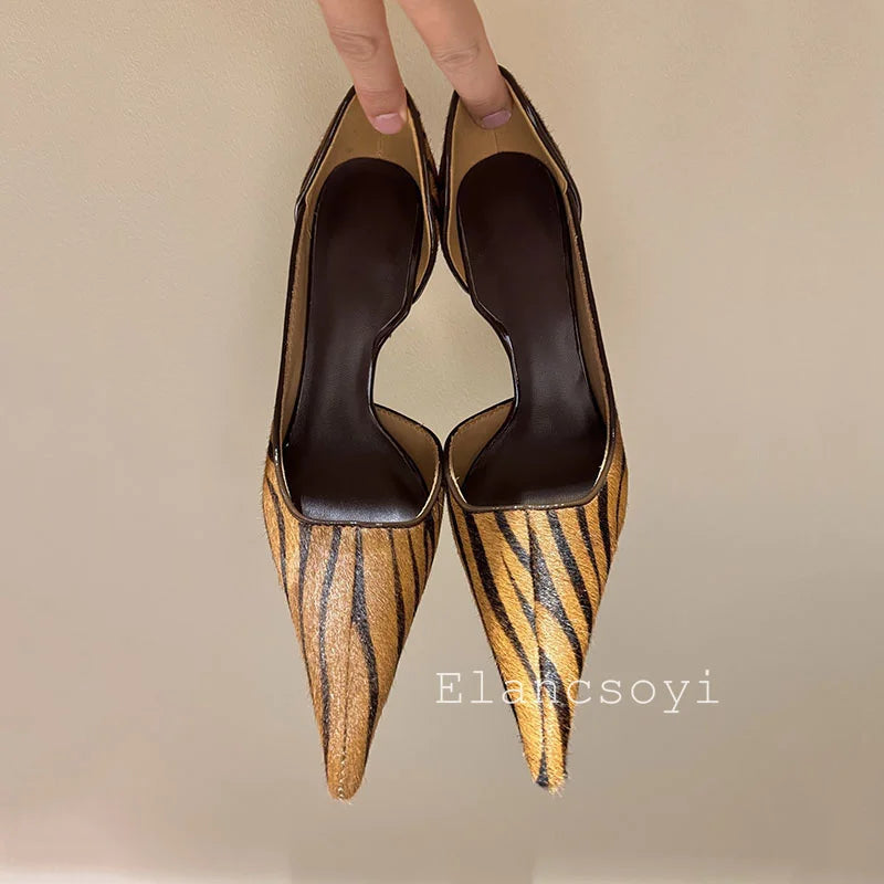 Pump Women's Pointed Zebra Print High Heels Office Shoes Spring Shallow Mouth Stiletto High Heels Single Shoes Commuter Shoes