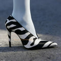 Zebra Pattern Print Leather Stiletto Pumps Pointed Toe Thin Heels Women's Spring Autumn Shallow Slip On Trending High Heels