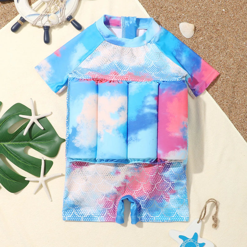 Children's Buoyancy Swimsuit Cartoon Print Swimwear Kid One-Piece Floating Rash Guards Bathing Clothes Boys Girls Swimming Suits
