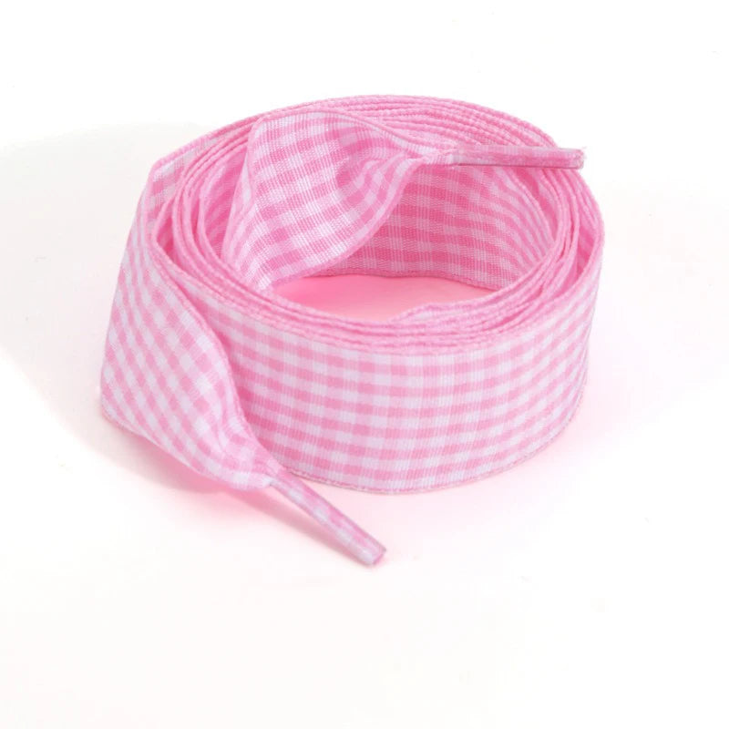 1 Pair Flat Shoelaces Replacement Decorative Check Gingham Shoe Laces for Sneakers Skate Shoe Width 2.5CM Women Men