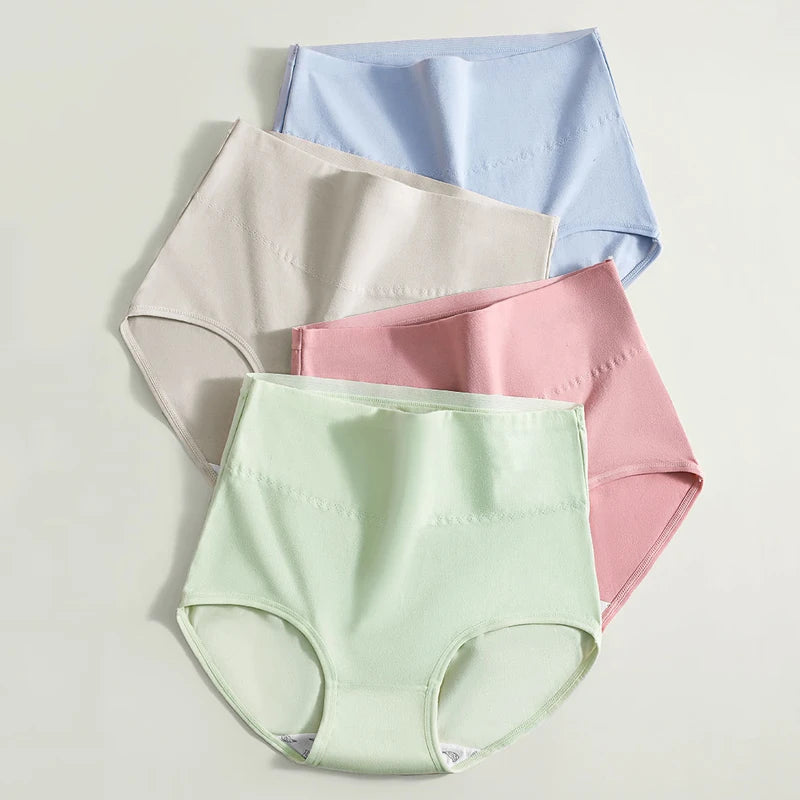 4Pcs Women'S Cotton Panties High Waist Body Shaper Underwear Plus Size M-5XL Sexy Ladies Briefs Breathable Solid Female Lingerie