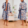 Men's Ice Silk Sleepwear Two-piece Set Kimono Bathrobe Gown Long Robe Pajamas Set Print Tiger Loose Casual Homewear Lounge Wear
