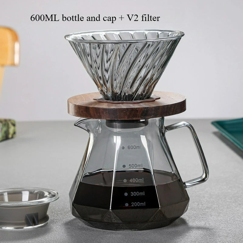 Glass Drip Coffee Maker,Diamond Design Glass Dripper and Filter Holder Manual Coffee Brewer for Home and Office