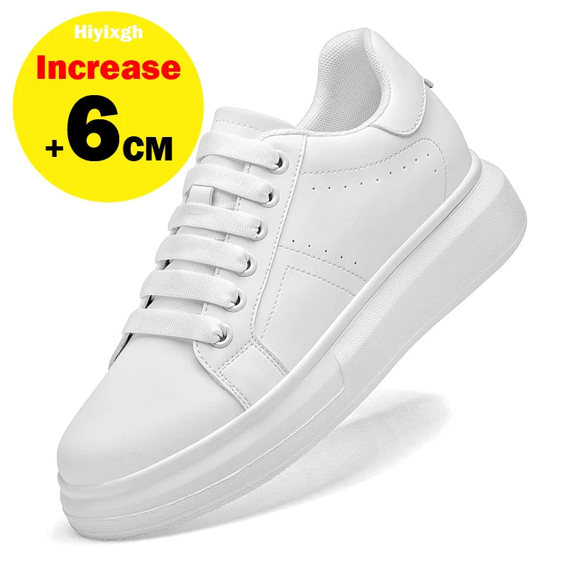 Men's Invisible Height Increasing Elevator Shoes Lace-up Sporty White Sneakers 6cm 8cm 10cm Taller Size Plus Invisible Elevate