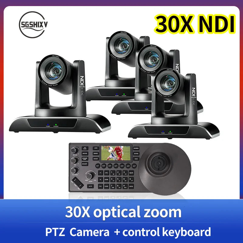 NDI PTZ Camera 30X Zoom 1080P60fps PTZ Camera with POE HDMI SDI USB+PTZ Camera Controller ideal for Live Streaming and Broadcast
