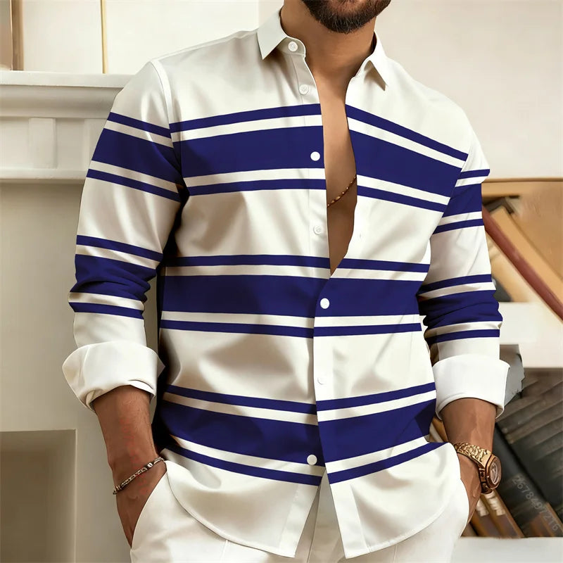 Men's Striped Long-Sleeved Shirt, Outdoor Street Style | SAMAG