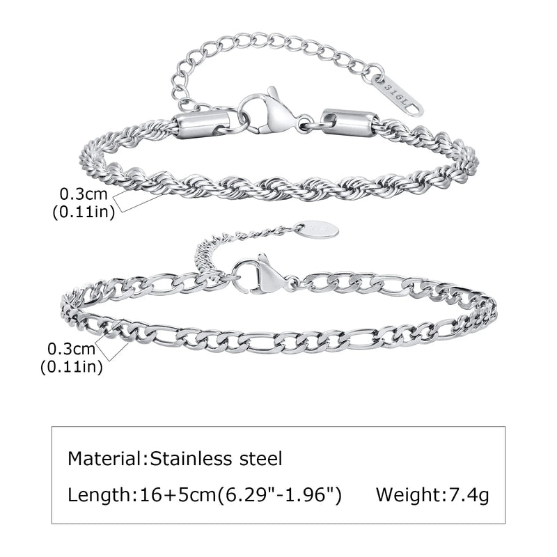 1/2/3pcs Chain Bracelet for Men Women, Stainless Steel Twisted Rope Cuban Wristband, Hip Hop Minimalist - Visuel 9 | SAMAG