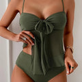 Women Solid Front Bow Chiffon Tankini Spaghetti Strap | SAMAG