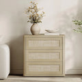 Rattan Night Stand Set of 2, Oversized 3-Drawer Nightstand, Large Bedside Table Boho End Table Storage Cabinet with, Customized