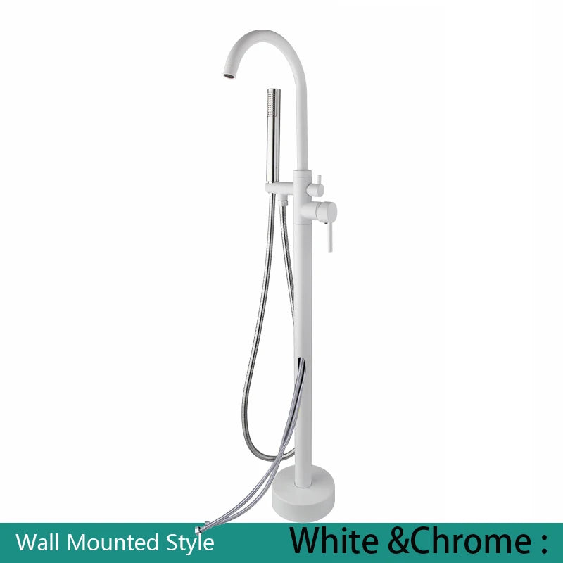KEMAIDI Golden Plated Bathtub Filler Shower Roman Tub Faucet Set Free Standing Black Bath Shower Systerm Round Spout Mixer Tap