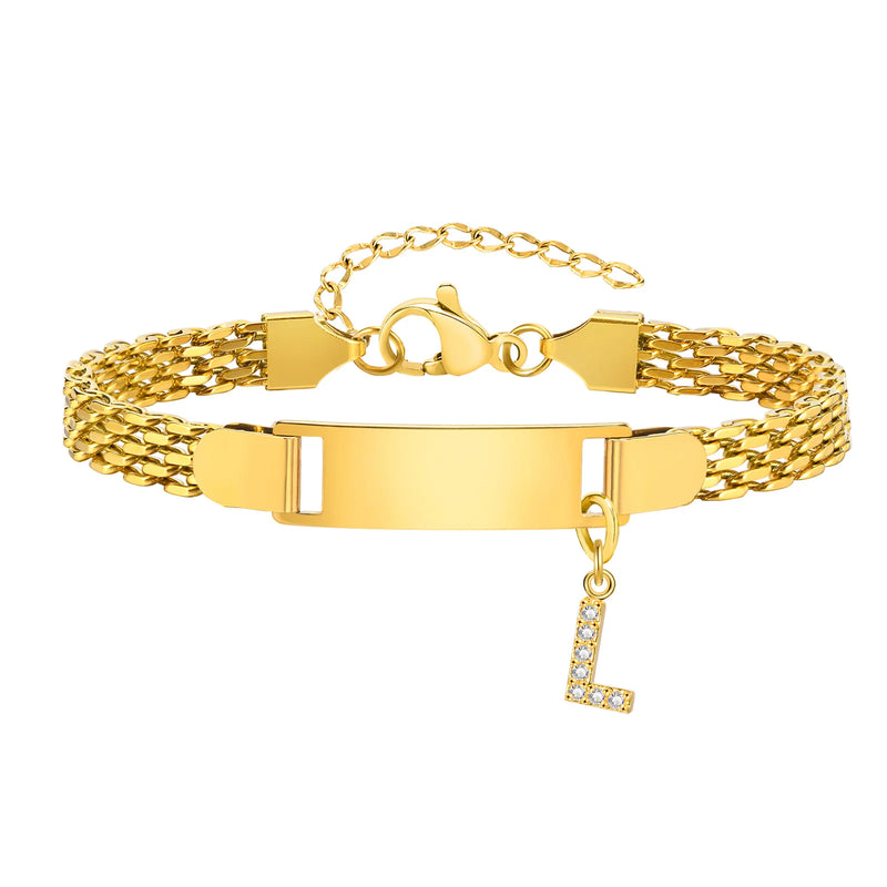Vnox A-Z letters Baby Bracelets, Stainless Steel Strap Chain for Kids With Cute Letter Blank Bar, Children Jewelry Gift