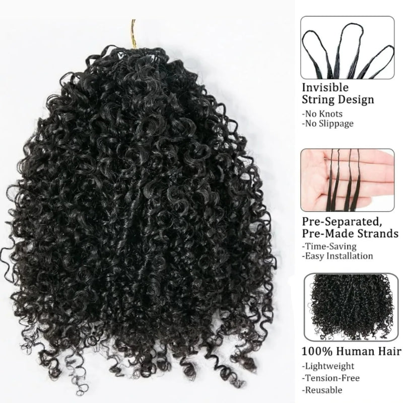 Invisible Knotless Feather Crochet Human Hair Pixie Curls Small Spirals Soft Curly Extensions Pre Separated Miracle Knots Lightweight Hair For Women Boho Braids Daily Hairstyle Making