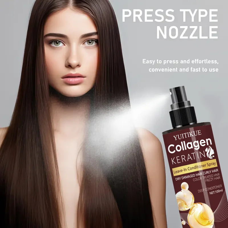 YUITIKUE Collagen & Keratin Leave-In Conditioner | Hydrating & Detangling Spray, For All Hair Types 100ml